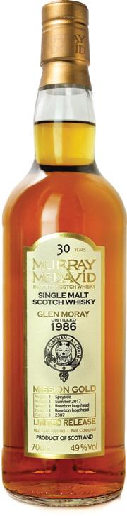 MISSION GOLD GLEN MORAY 1986 MISSION GOLD BENRINNES 1988 30 GLEN MORAY This gracefully mature and distinctive Speyside malt honours its time in oak three decades in a single cask.