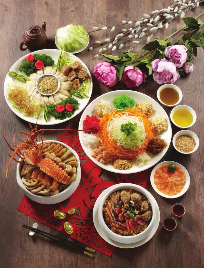 $ 338 Reunion Take Away Set for 6 Pax Salmon Yu Sheng with Two Treasures Seafood Treasure Pot with U.S. Lobster Ingredients: U.S.Lobster, Fish Maw, Dried Scallop, Sea Cucumber, Shitake Mushroom, Roasted Pork, Lotus Roots, Cabbage Traditional Steamed Rice with Six Gems Order Online www.