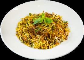 with fresh cream served with 95 BIRYANI Basmati rice with chunks of slow cooked beef or