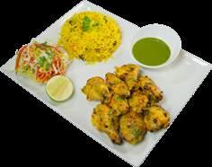selected Indian spices served with mint sauce, mixed veg rice & cheese