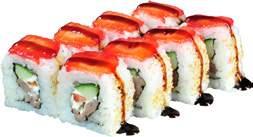 TOKYO DRAGON MAKI Sushi roll, nori, freshly sliced salmon, avocado, black and white sesame