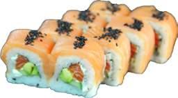95 NEW DRAGON MAKI Sushi roll, nori, sliced salmon, surimi (crab stick), cucumber and cream