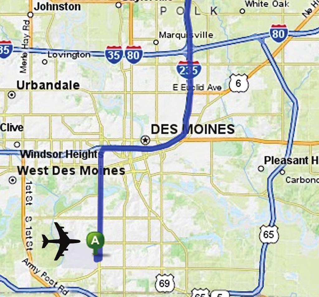 (If you reach I-35 S you ve gone about 0.2 miles too far) 7.9 mi To Mason City From Des Moines, IA Airport 2 Estimated Time: 2 Hours 14 min.