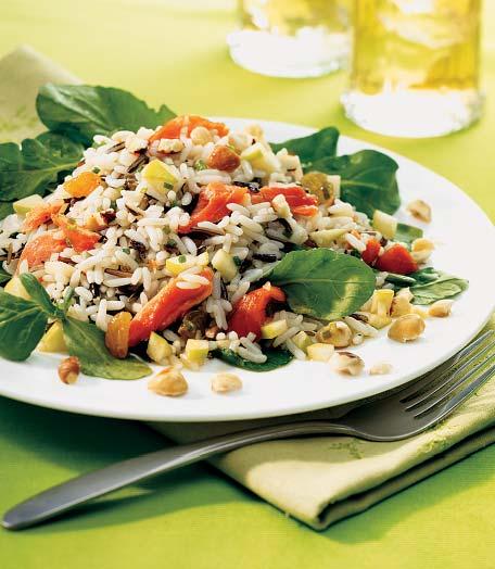 Smoked Salmon Rice Salad With Apple Vinaigrette Chef Kenny Morgan SYSCO Food Services of Portland Yield: 12 servings 1-1/2 c. long grain white rice 1-1/2 c. long grain wild rice 1-1/2 qt.