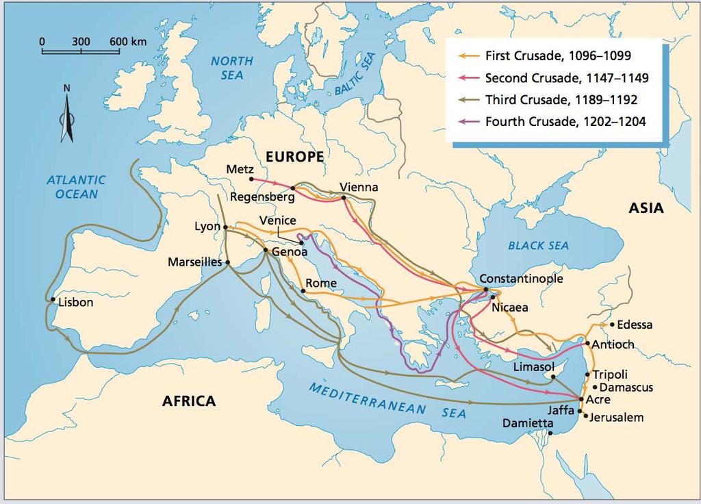 Look at the map of the Crusades on page 41 and the map the