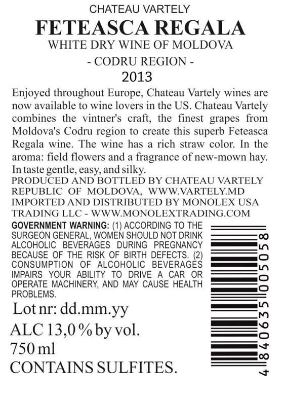 Sample of Back label used for USA Back label are