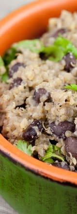 Quinoa and Black Beans (Serves 4) 2 cans black beans, rinsed and drained 3 4 cup uncooked quinoa 1 tsp cocont oil, melted 1 onion, chopped 3 cloves garlic, chopped 1 1 2 cup vegetable broth 1 4 tsp