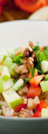 Brown Rice Salad with Apples (Serves 4) 3 cup cooked brown rice 1 apple, diced 1 red bell pepper, chopped 2 celery stalks, chopped 1 2 cup walnuts, chopped 3 T parsley,