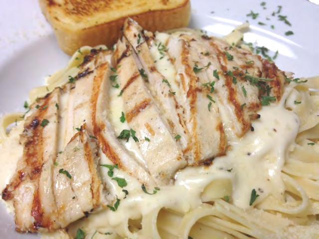 Served with garlic toast & dinner salad FETTUCCINE ALFREDO Fresh fettuccine noodles topped with our made from scratch white wine Alfredo sauce. 9.99 With Sirloin Steak Tips 15.