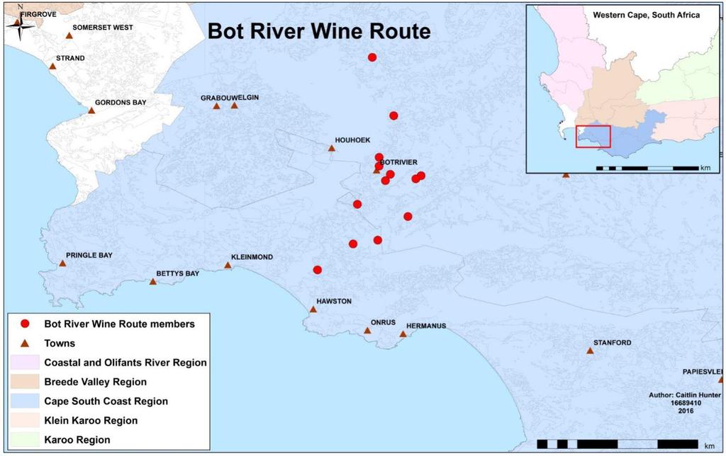138 Figure 4.59 Distribution of the member wineries of the Bot River Wine Route in the Cape South Coast Region Figure 4.