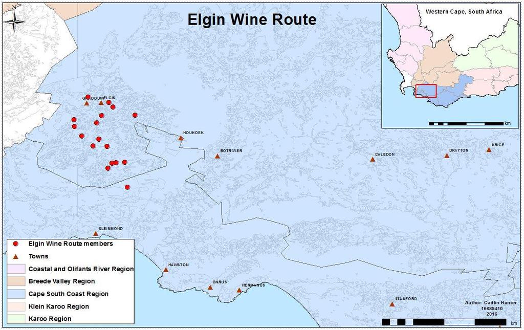 143 Figure 4.64 Distribution of member wineries in the Elgin Valley Wine Route in the Cape South Coast Region Figure 4.