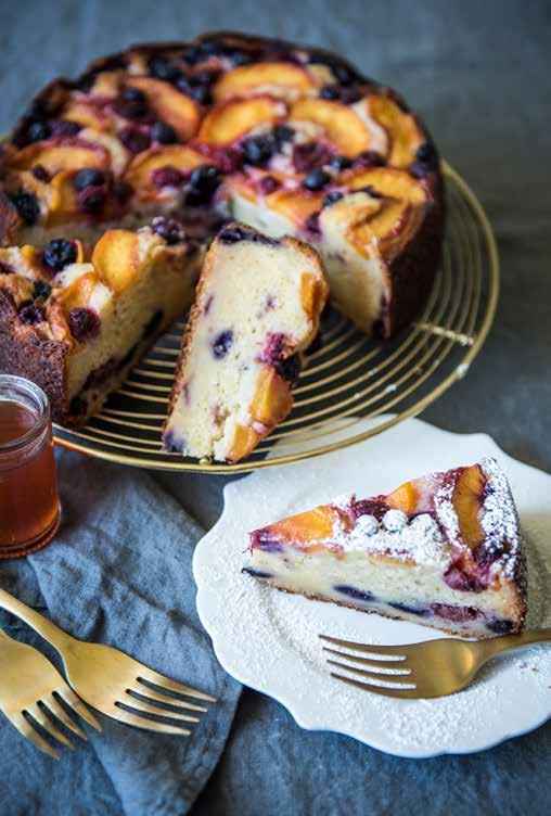 Poached Fruit, Vanilla,Ricotta & Almond Cake A MOIST, NUTTY ALMOND CAKE BURSTING WITH VANILLA INFUSED STONE FRUIT AND JUICY BERRIES!