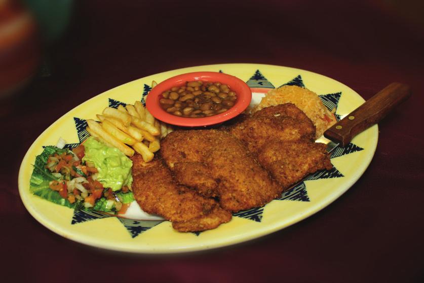 Platos Favoritos Served with rice, beans, and salad (Italian, Ranch, Thousand Island, Blue Cheese, or Jalapeño-Cilantro dressing) Milanesa de Pollo Thin sliced chicken breast lightly breaded and
