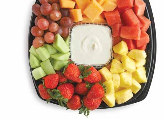 DI LUSSO party trays party trays fruit and vegetable trays Fruit Tray Includes fresh cut fruits of the season, such as cantaloupe, honeydew, watermelon, grapes, pineapple and strawberries with fruit