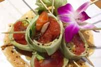 95 Spicy tuna, crab meat, albacore & salmon wrapped in cucumber with special sauce. 82. Ojai $10.