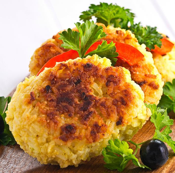 Onion Rice Cakes Main ingredients: 2-4 cups leftover rice ½ - 1 cup corn ½ - 1cup mashed potato ½ - 1cup chopped shrimp 1-2 eggs Additional ingredients: 2-4 tablespoons oil 2-3 tablespoons flour 1