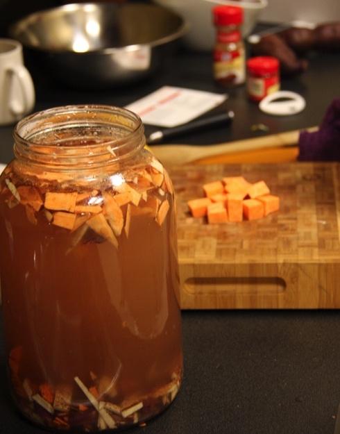 ginger * See FAQs Container: ½-gallon jar Days to ferment: 3-5 Grate the sweet potatoes.