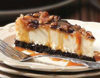 with milk chocolate & caramel, topped with chopped pecans, this cheesecake is a work of art for the eyes and palate! 32 oz.