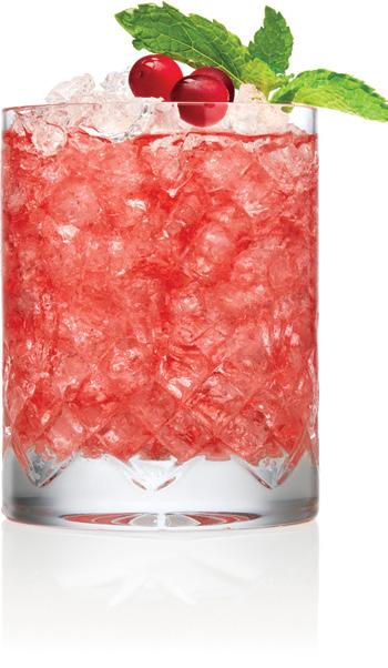 7 VERY MERRY SPRITZ 3 parts Three Olives Vodka 2 parts pomegranate juice 2 parts lemon-lime soda Garnish with whole cranberries Shake vodka and juice in shaker.