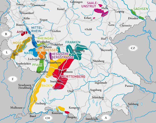 Germany Nahe 25% of 10,000 acres are Riesling Due west of the Rheinhessen Often described as combining the delicacy of Mosel wines with the power and
