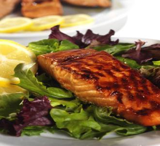 Barbeque Roasted Salmon 4 Servings @ 302 calories Preheat oven to 400 degrees. Coat a shallow baking dish with cooking spray.