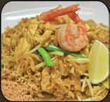 99 Seafood (shrimp, mussel, squid) Curry Pad Thai Rice noodle stir fried in yellow curry sauce, egg, tofu, bean spouts and green onion
