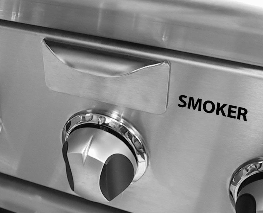 USING THE SMOKER SYSTEM The smoker system on each grill consists of a stainless steel slide out tray which is positioned above a 3,500 Btu/hr burner.