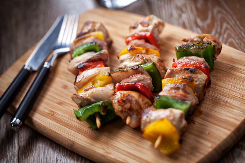 bell peppers 30 Colorful Pepper Skewers Serves 4 Approximately 1 hour 3 chicken breasts, boneless and skinless 3 large onions 3 bell peppers, red, yellow and green 3 tbsp.