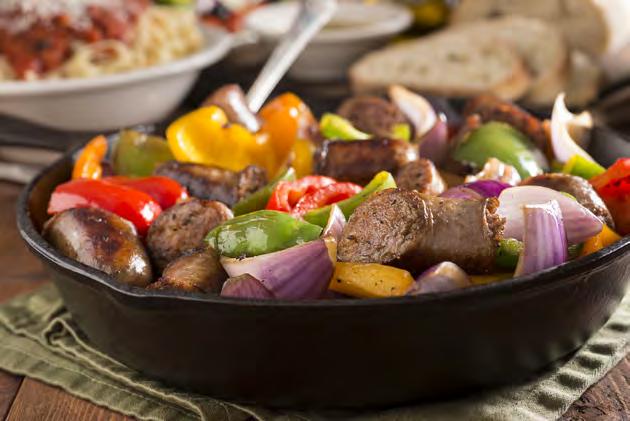 bell peppers 32 Sausage and Pepper Skillet Serves 4 Approximately 40 minutes 6 links sweet Italian chicken sausage 2 tbsp.