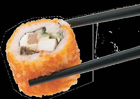 rainbow roll, salmon and tuna Hosomaki with salmon, tuna, shrimp and Unagi Nigiri.