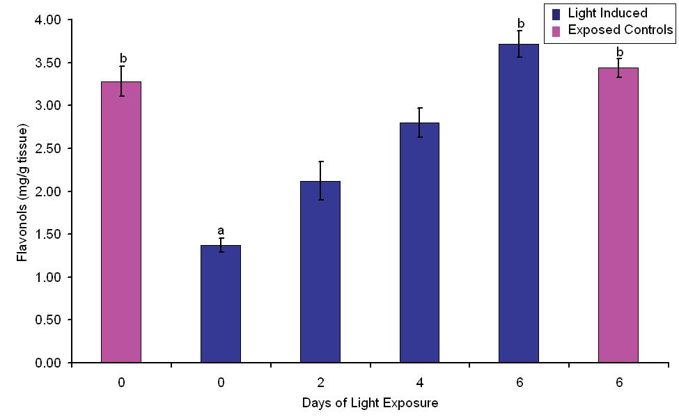 Approximately 1 week prior to flowering, 30 boxes were removed from vines & 5-10 inflorescences were randomly sampled (Light Induced (LI)) along with nearby control inflorescences (Exposed Controls