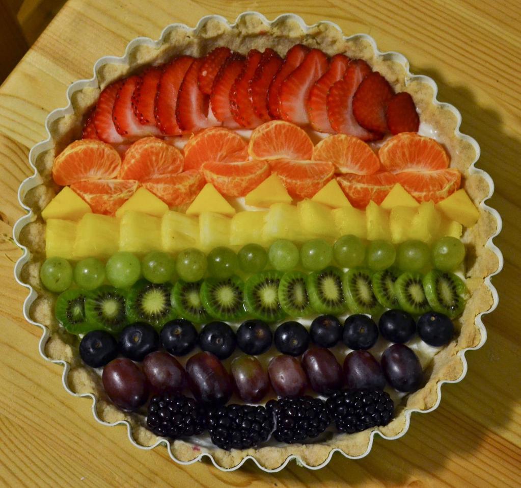 Rainbow Fruit Tart Make a tart of any kind, decorate