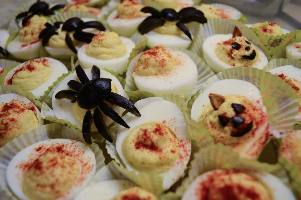 Halloween Deviled Eggs Decorate deviled eggs by cutting up