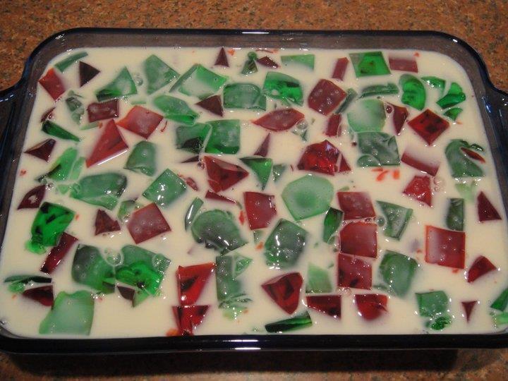 ) can sweetened condensed milk For each flavor, dissolve two 3oz boxes Jell-O in 2 cups boiling water Pour into a container