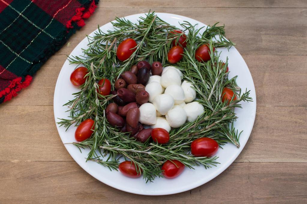 Christmas Appetizer Use rosemary sprigs, cherry tomatoes,