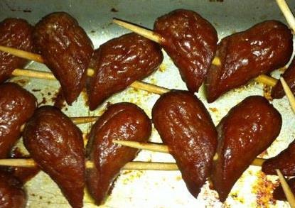 Mini Sausage Hearts Cut cocktail sausages in half with a diagonal