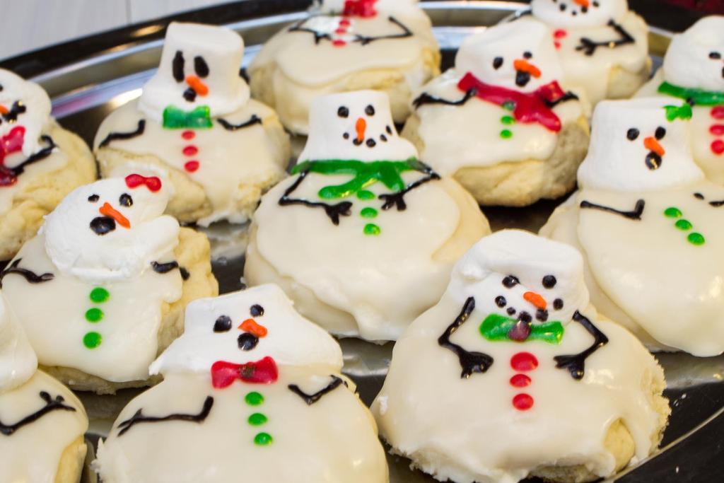 Melted Snowman Cookies Make sugar cookies and a pourable icing.