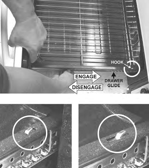 58 Care and Cleaning Changing lower oven light Removing lower oven and replacing light 1. Before drawer removal, be sure to turn OFF the lower oven and let the drawer area cool completely. 2.