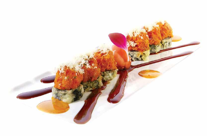 with Spicy Mayo & Mango Sauce * Santa Claus House Roll 15 Salmon, Tuna, Yellowtail, Topped with White Tuna, Rainbow Tobiko, Avocado Green River Roll 12 Shrimp Tempura, Cheese, Topped with Spicy Crab,