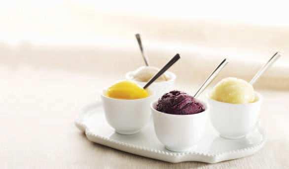 Snack HUMMINGBIRD MUFFINS Dessert FROZEN FRUIT SORBET Preparation time: 25 minutes Cooking time: 25 minutes Serves: 18 regular or 30 mini-muffins 2 eggs ¼ cup caster sugar 200mL low fat vanilla