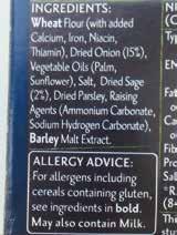 The allergen may appear on the label in bold type or CAPITAL LETTERS or in a different colour, as long as it stands out from the rest of the ingredients on the ingredients list.