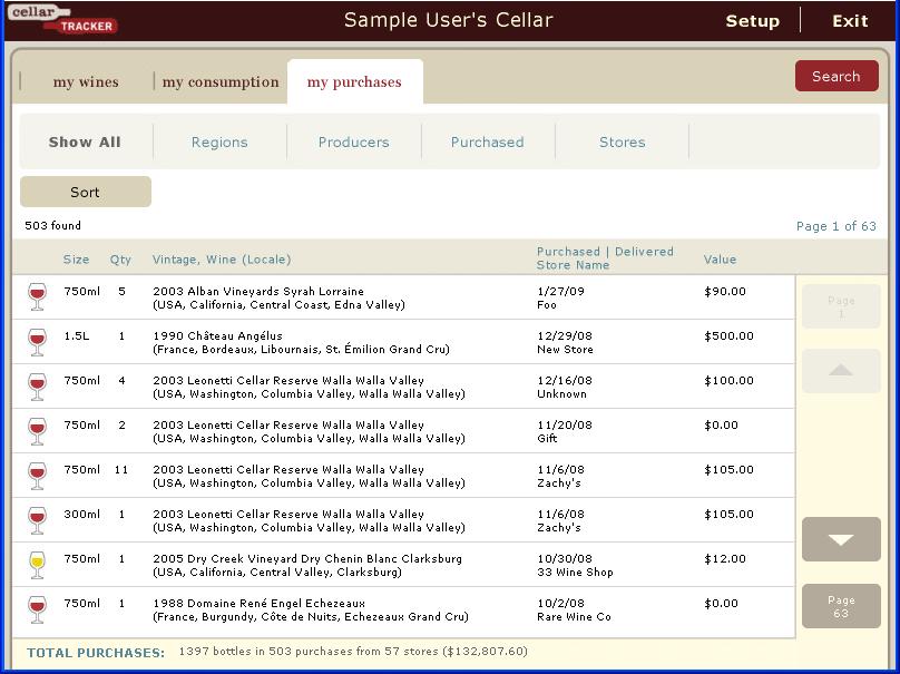 SCREEN SHOT 3 My Purchases listing shows all of your purchases, including the date, store (or