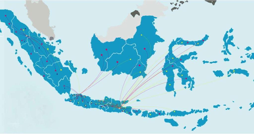 EXTENSIVE DISTRIBUTION NETWORK ACROSS INDONESIA Key distribution hubs based in Sidoarjo, Medan, Bekasi, and Makassar 3 main distributors with access to 138 sale depots across the Indonesian