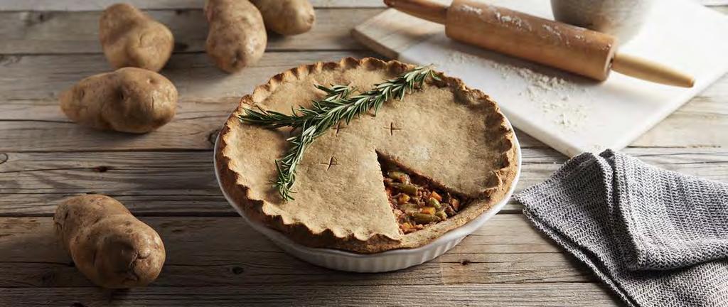 Festive Vegetable Pot Pie MAKES one 9-inch pie READY IN 1 hour 30 minutes This pie may take some time to bake, but the flaky crust and the well-spiced filling make it totally worth the effort.