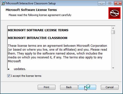 Đánh dấu vào ô I accept the license terms và Next để tiếp tục Bấm vào biểu tượng Microsoft