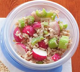 + Serves 4 people Tuna salad In a bowl, mix together: tuna packed in water, drained 2 cans (6 oz or 170 g each) radishes 8 small, cut into wedges celery