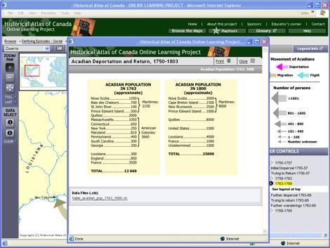 Maptour: The Acadian Expulsion: a Canadian Tragedy Maptour Page 9 Some Accounting Click on the "Related Materials" drop-down menu and select "Table - Acadian population: 1763, 1800.