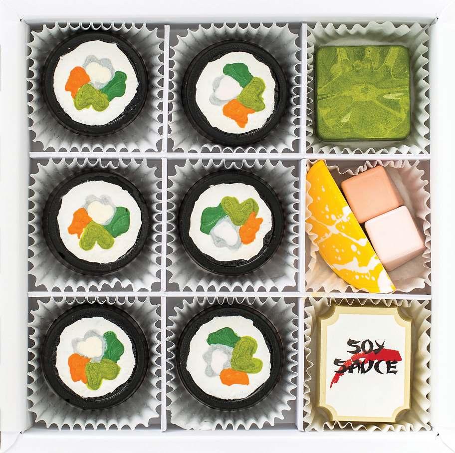 sushi bento box (1) white chocolate soy sauce (1) white
