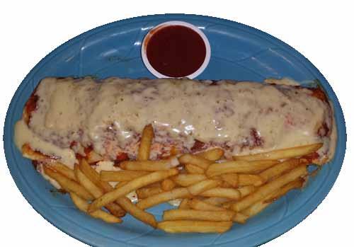 Topped with our three zesty sauces green, cheese and red, served with rice, beans and mexican salad Enchiladas Verdes...$8.