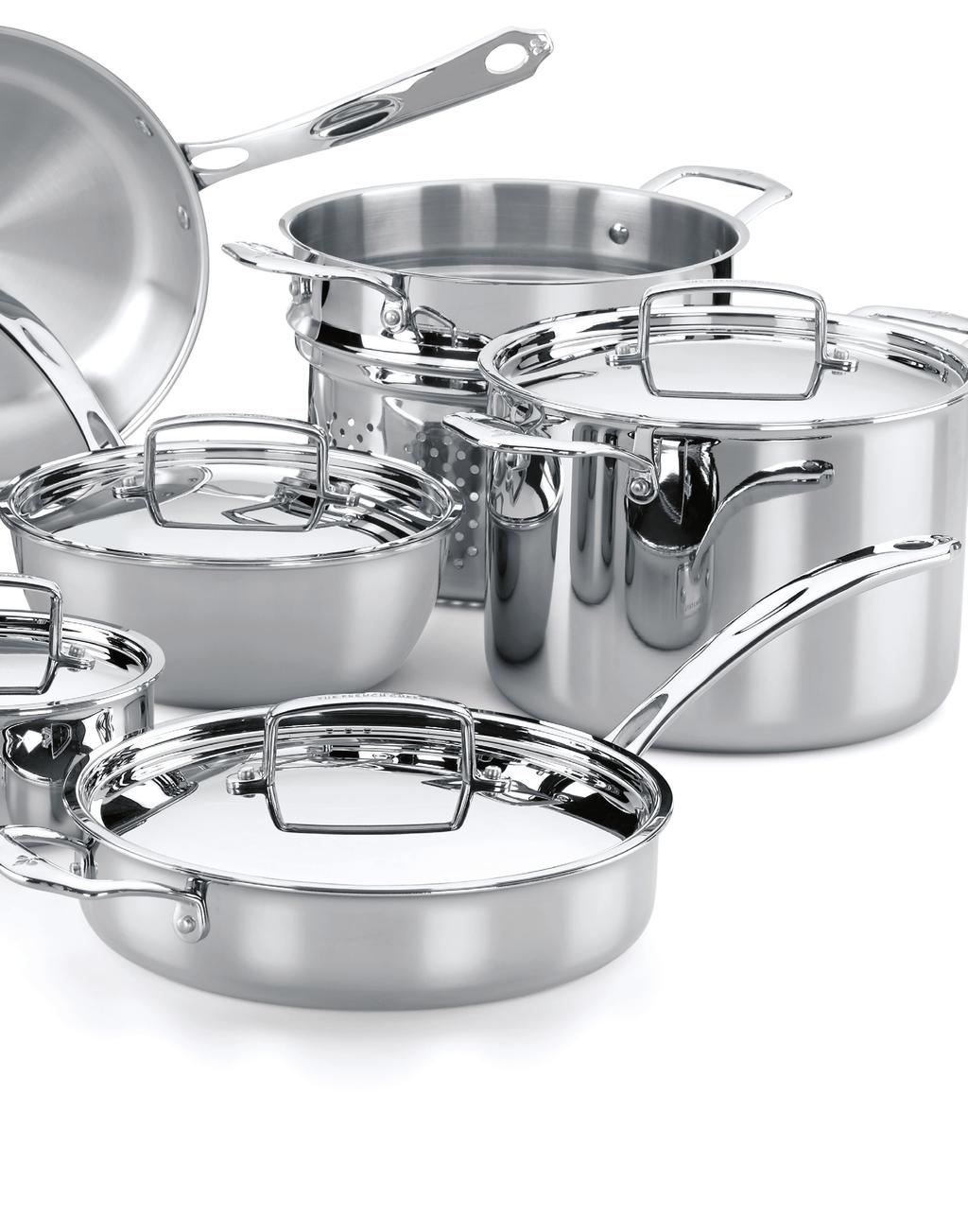 10 Piece Cookware Set 856181 Set Includes: 10 in (25,4 cm) Fry Pan, 1½ qt (1,4 L) Saucepan with Lid, 3 qt (2,8 L) Long-Handled Saute with Helper Handle and Lid, 3 qt (2,8 L)